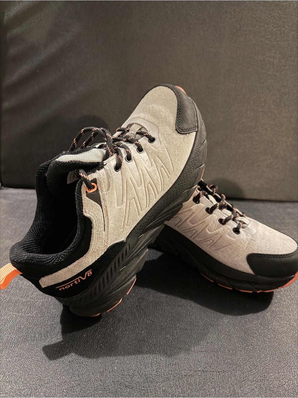NORTIV8 | Gray and Black Trail Sneakers with Orange Accents